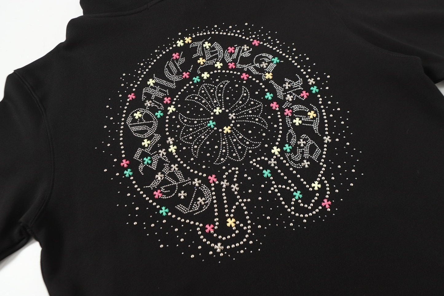 Colorful Rhinestone Hoodie - Black Gothic Street Sweatshirt 2608