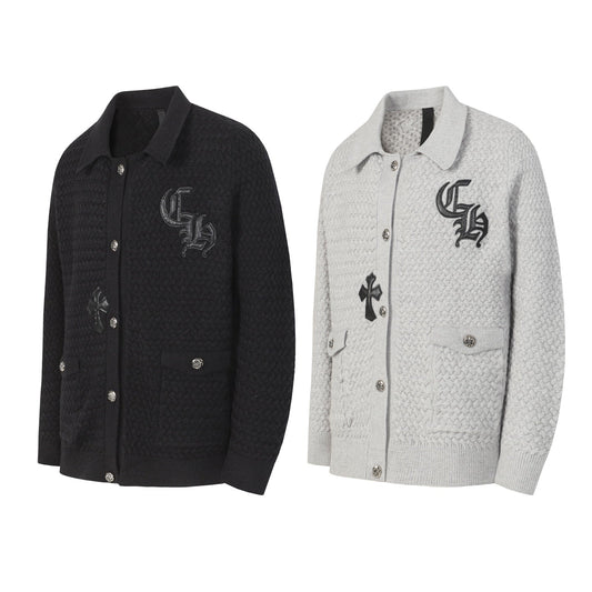 Gothic Cross Knit Cardigan - Black Grey Streetwear Jacket 904